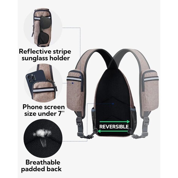 Men Khaki Crossbody Sling Backpack Sling Bag Travel Hiking Chest Daypack - Picture 5 of 6